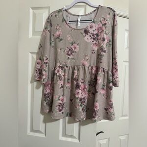 Floral Peplum Blouse in Pink and Cream